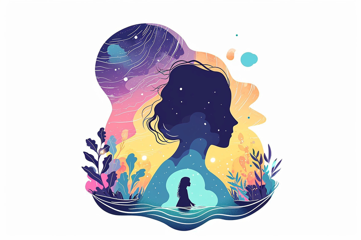 Illustration of inner child healing — a small girl inside her adult self representing emotional neglect and reparenting therapy