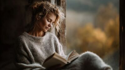 Person sitting by a window reading and reflecting, representing inner work and self-exploration in therapy