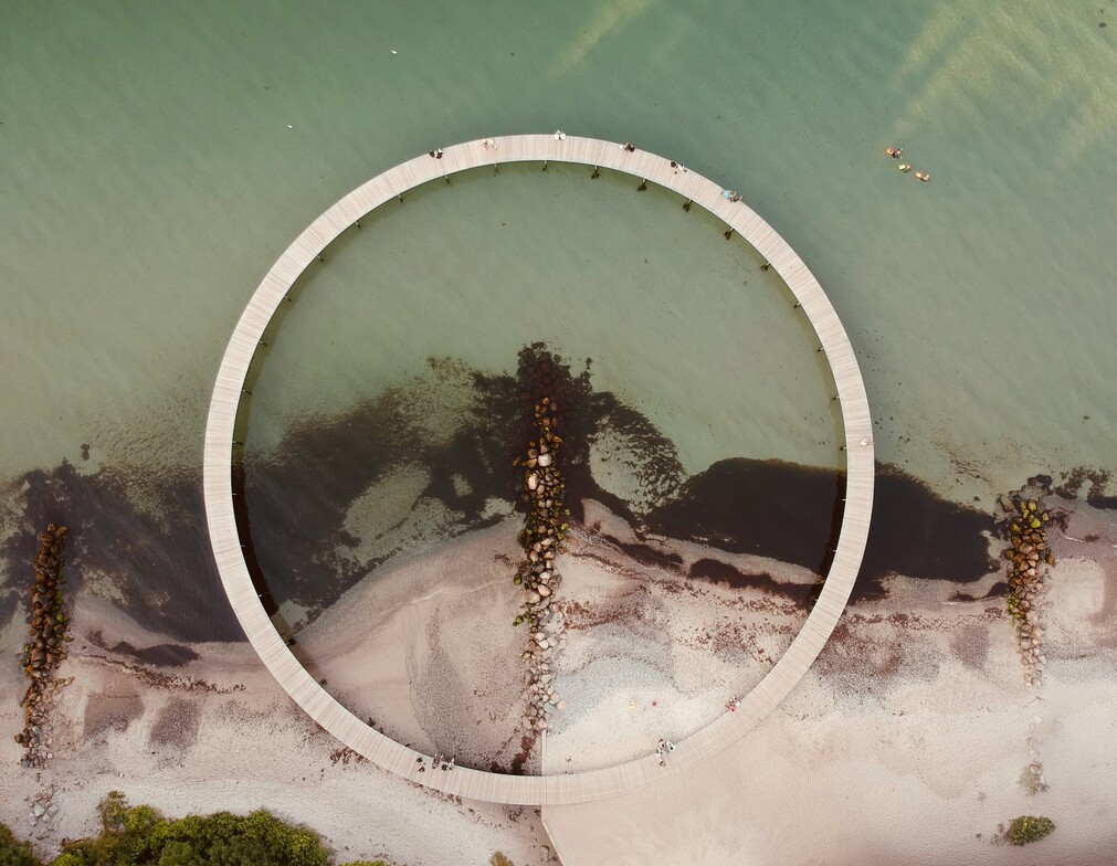 Circular boardwalk over water symbolizing repeating relationship patterns